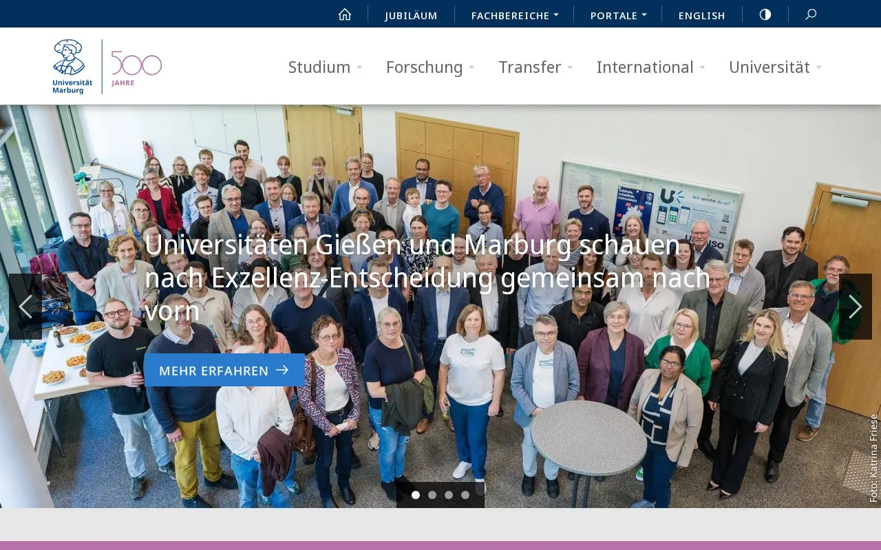 Philipps-Universität Marburg homepage screenshot