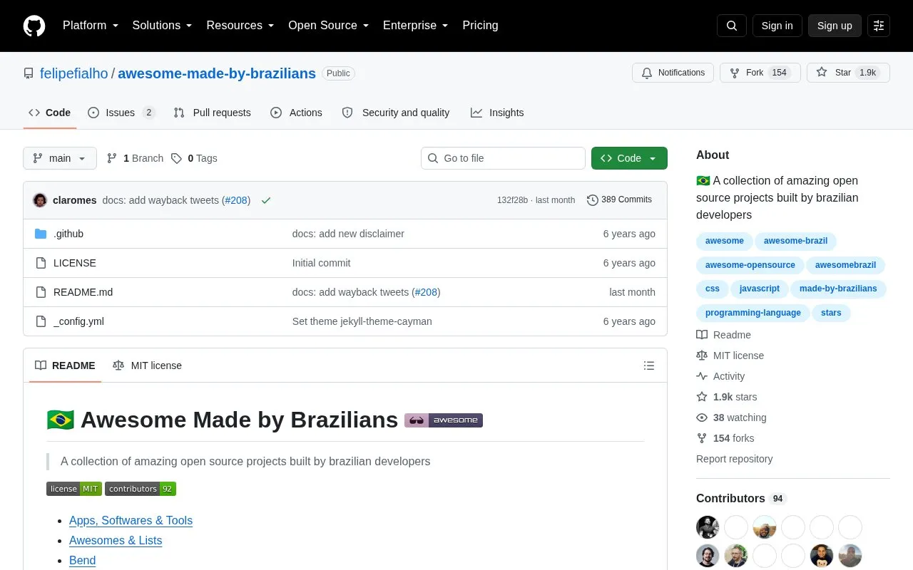 Awesome Made by Brazilians homepage screenshot