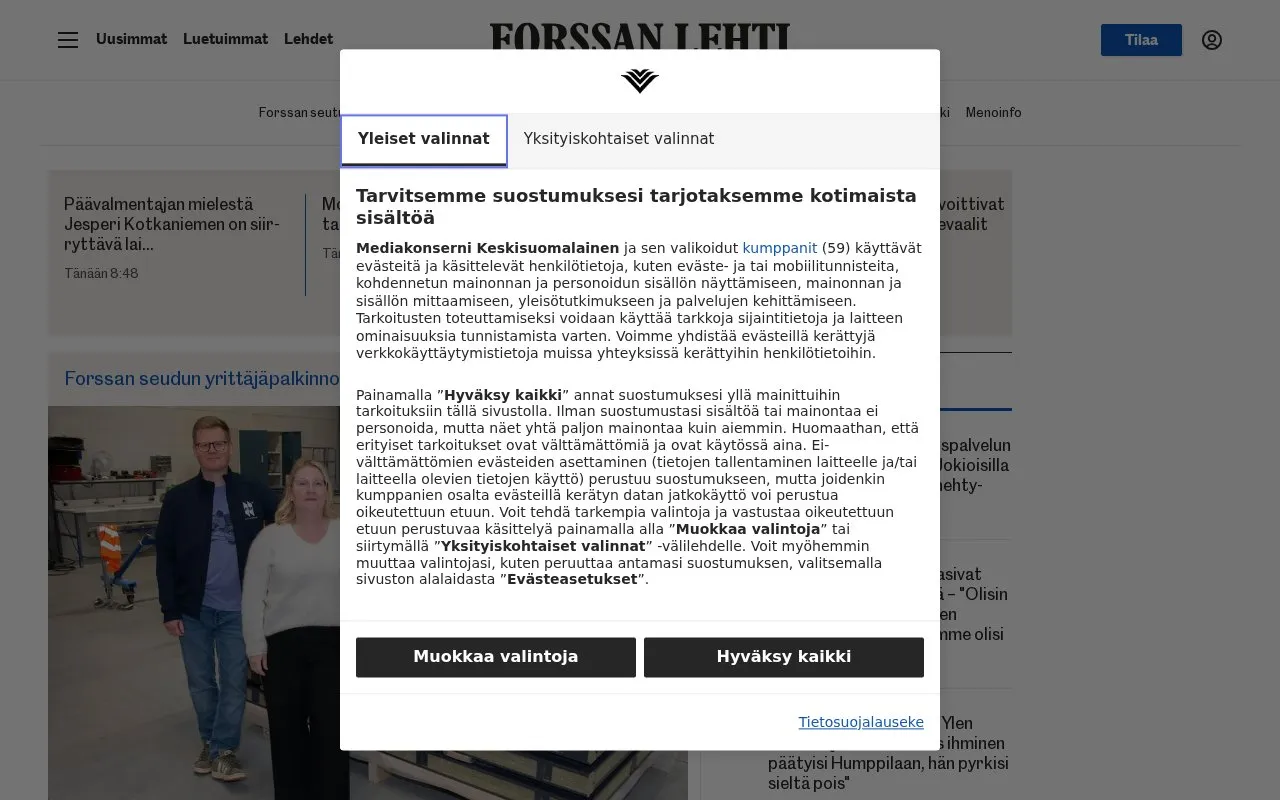 Forssan Lehti homepage screenshot