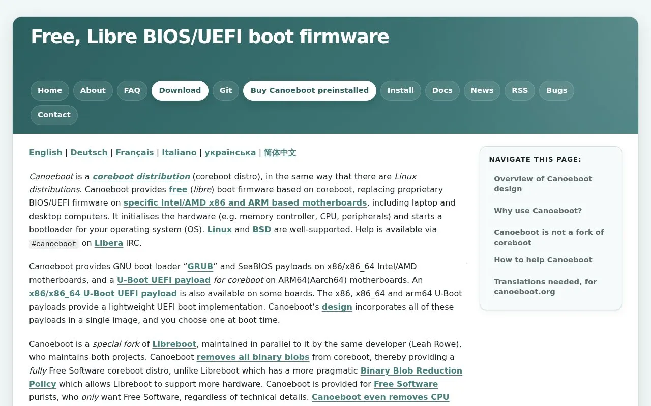 Canoeboot homepage screenshot