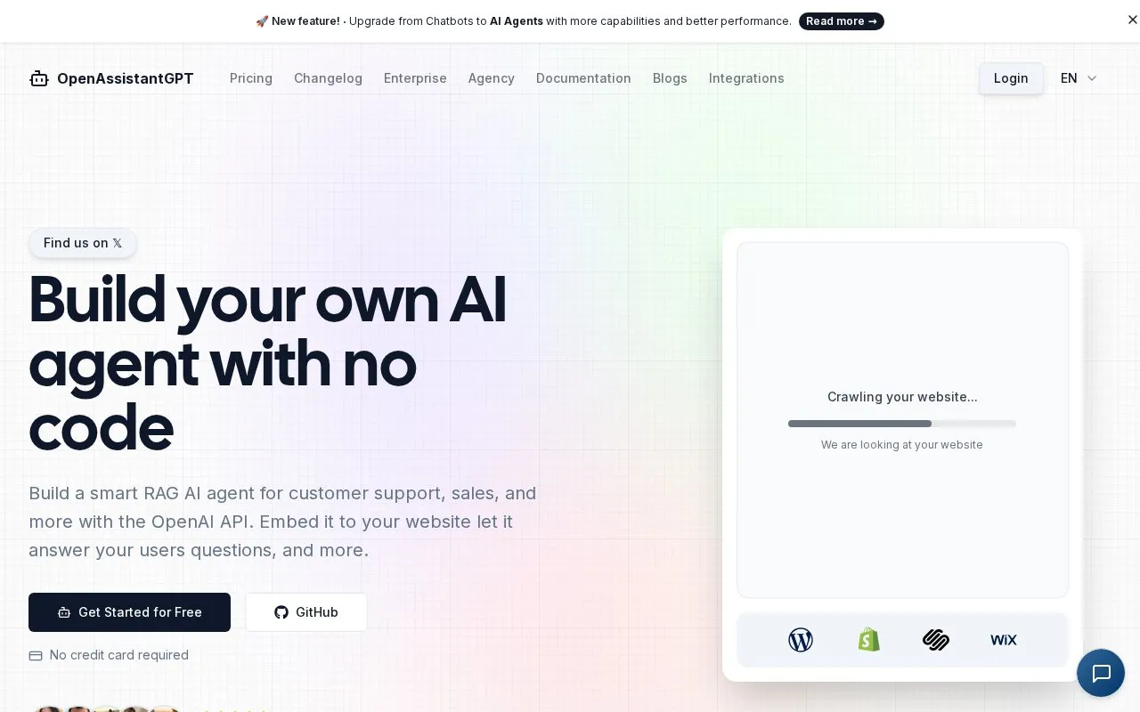 OpenAssistantGPT homepage screenshot