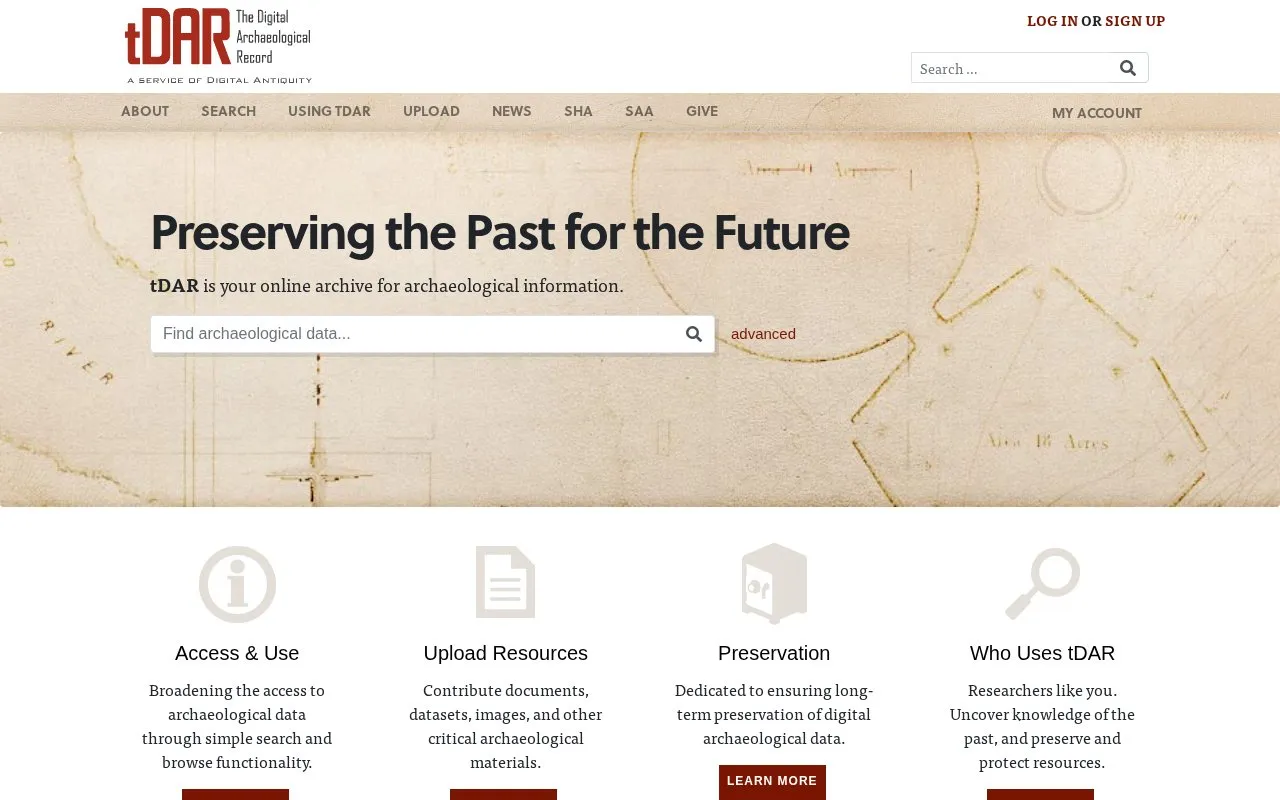 tDAR homepage screenshot