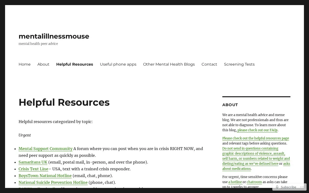 mentalillnessmouse homepage screenshot