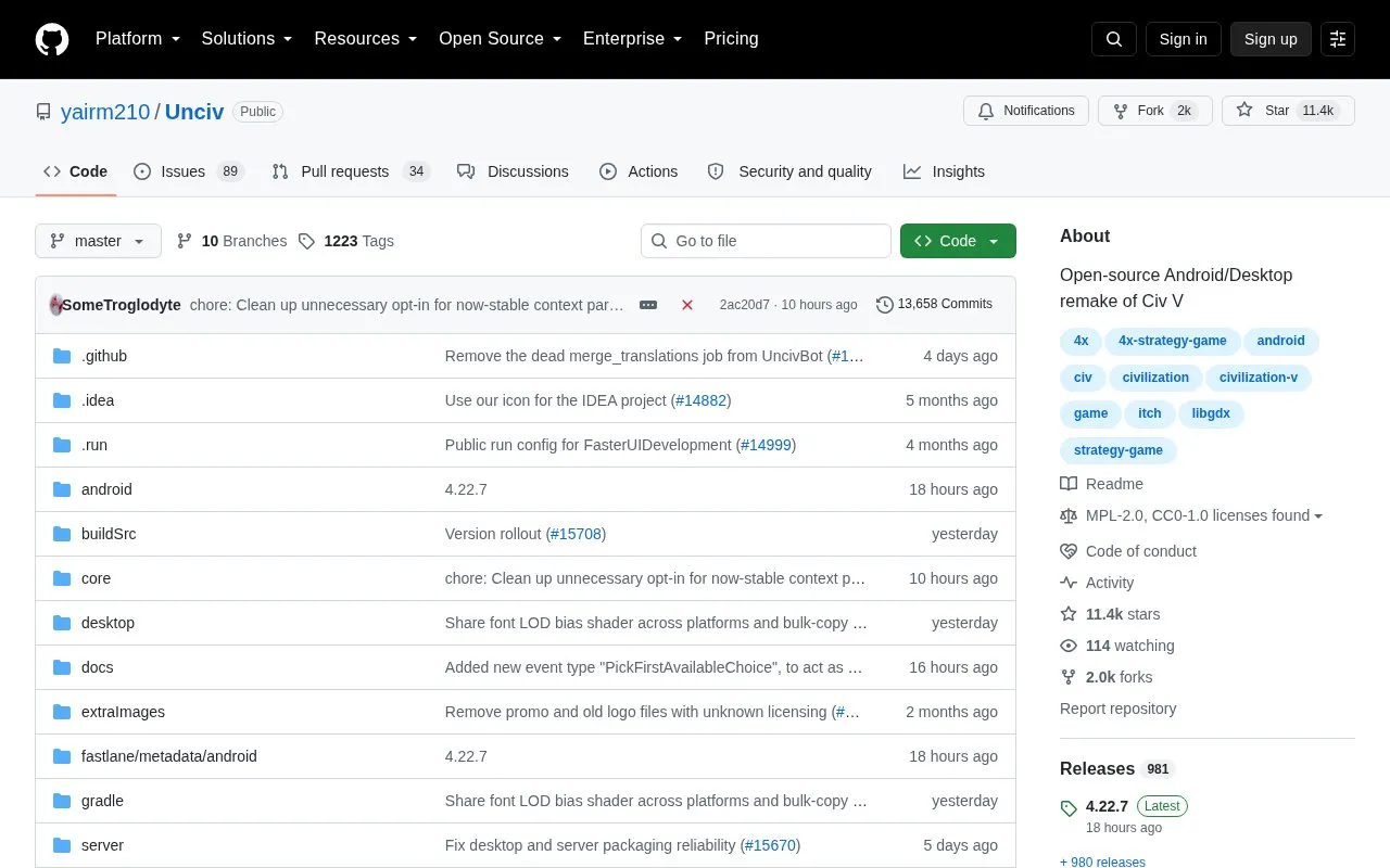 Unciv homepage screenshot