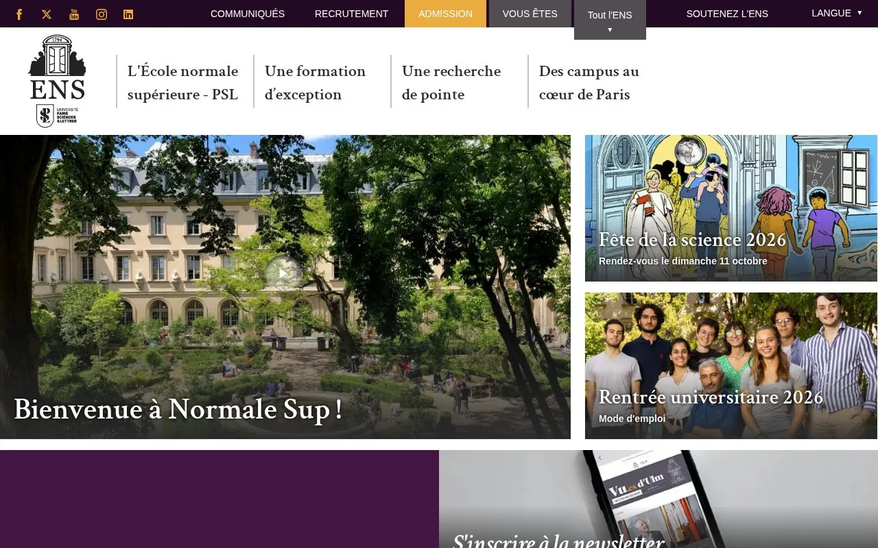 Ecole Normale Superieure de Paris homepage screenshot