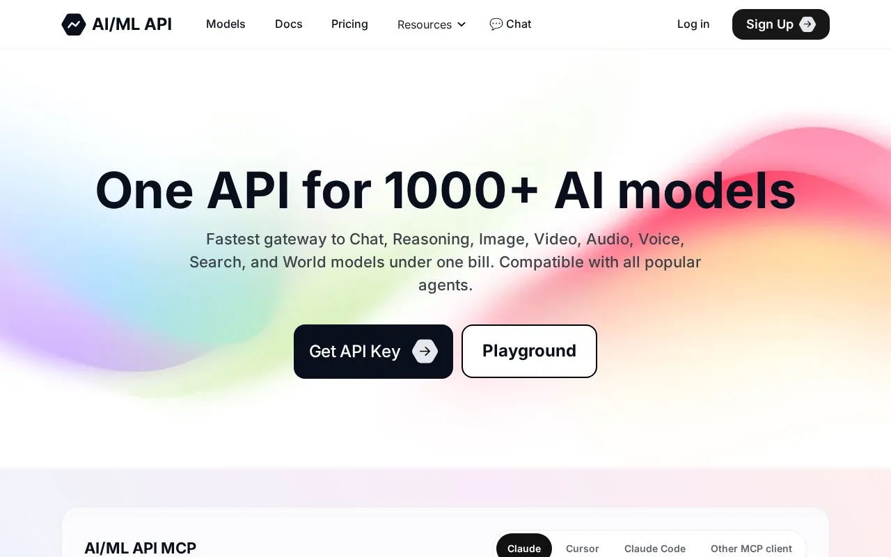 AI/ML API homepage screenshot