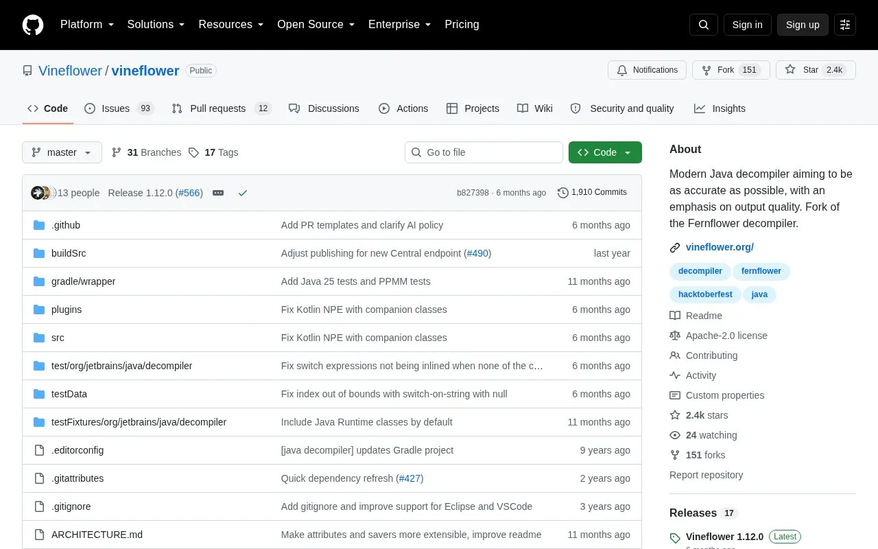 Vineflower homepage screenshot