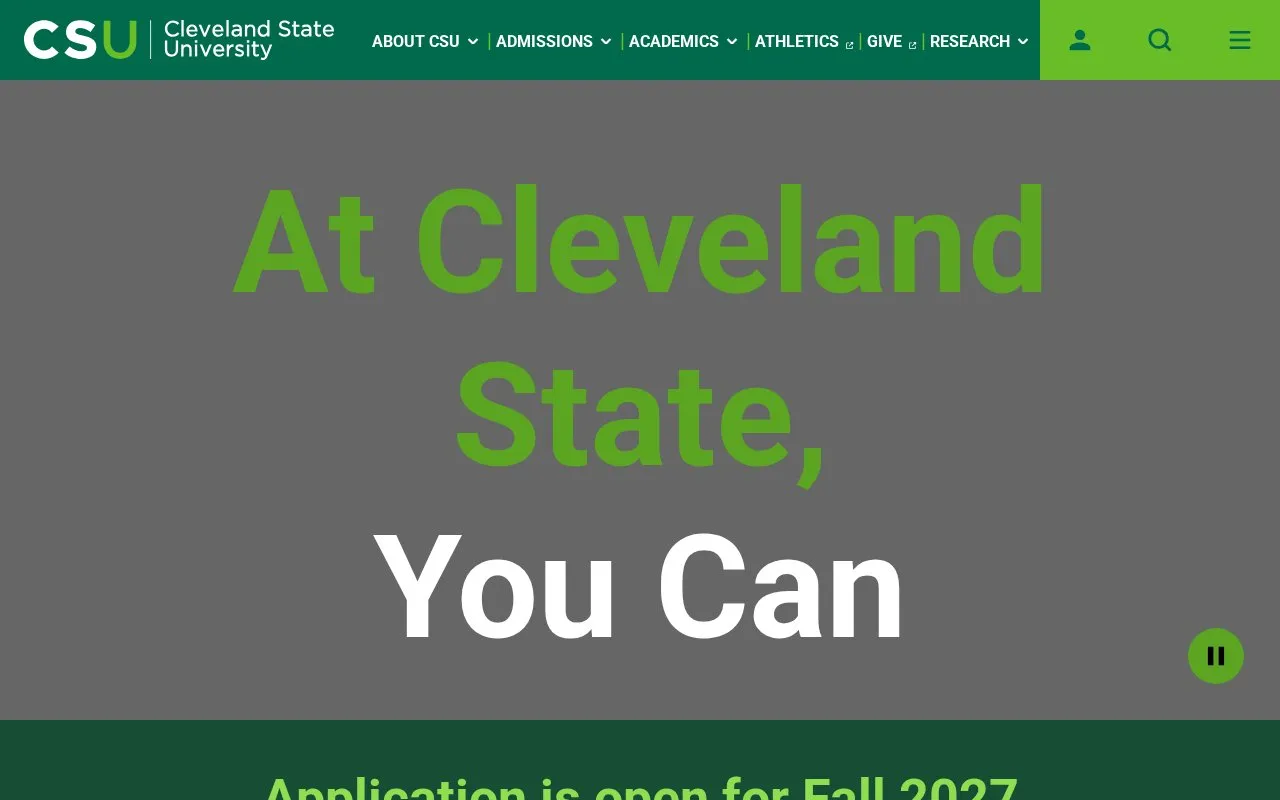 Cleveland State University homepage screenshot
