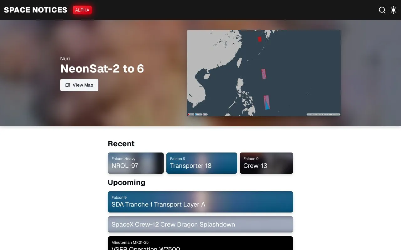 Space Notices homepage screenshot