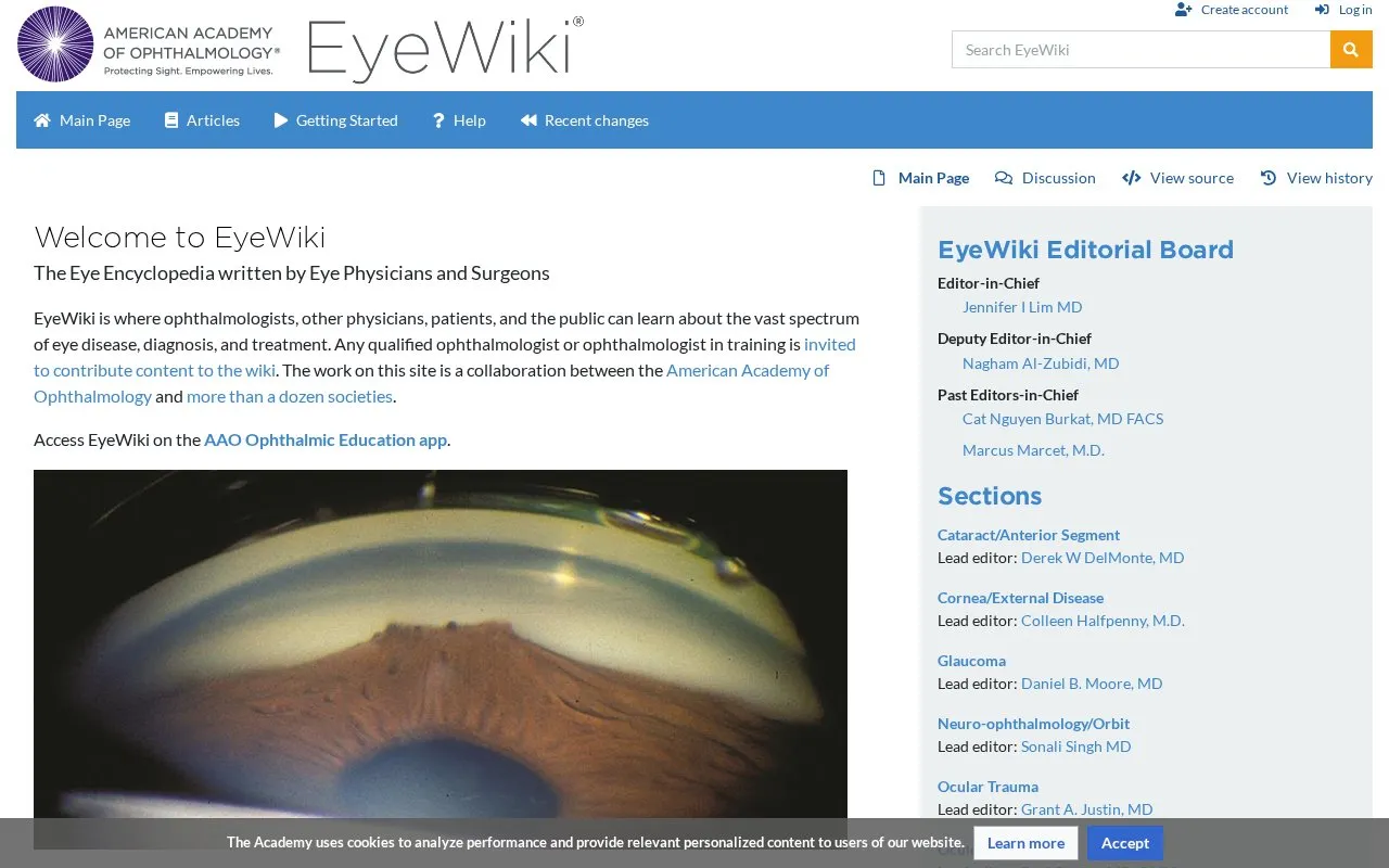 EyeWiki homepage screenshot
