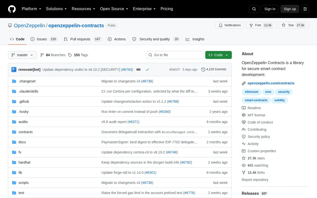 OpenZeppelin homepage screenshot