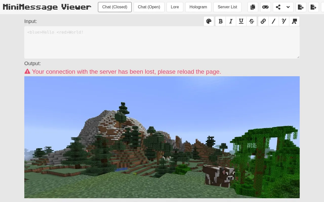 MiniMessageViewer homepage screenshot