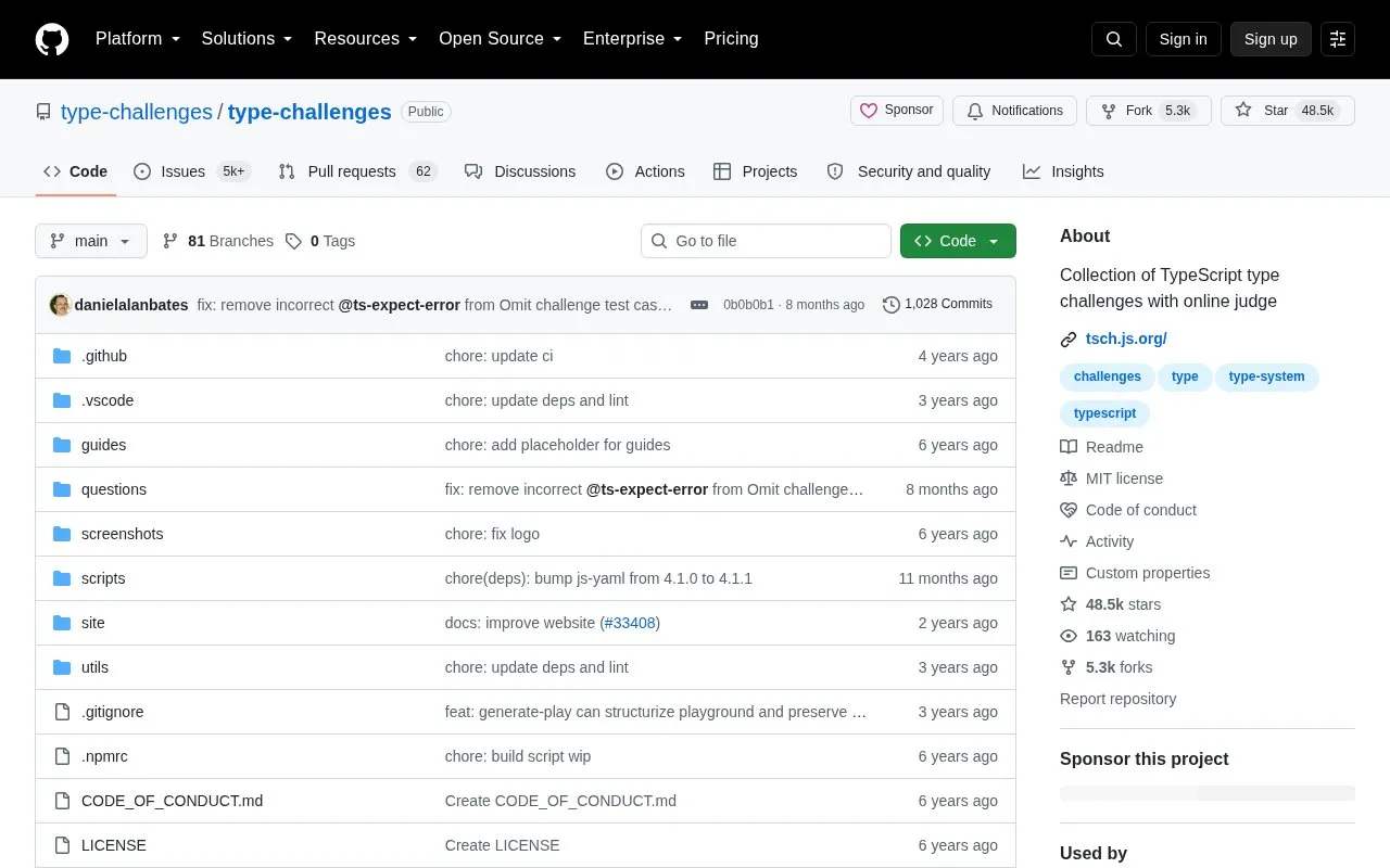 Type Challenges homepage screenshot