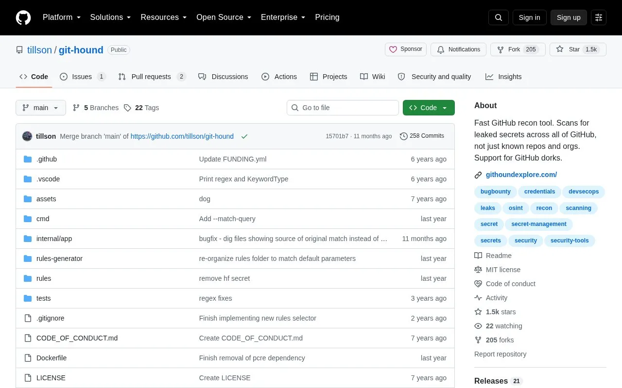 git-hound homepage screenshot