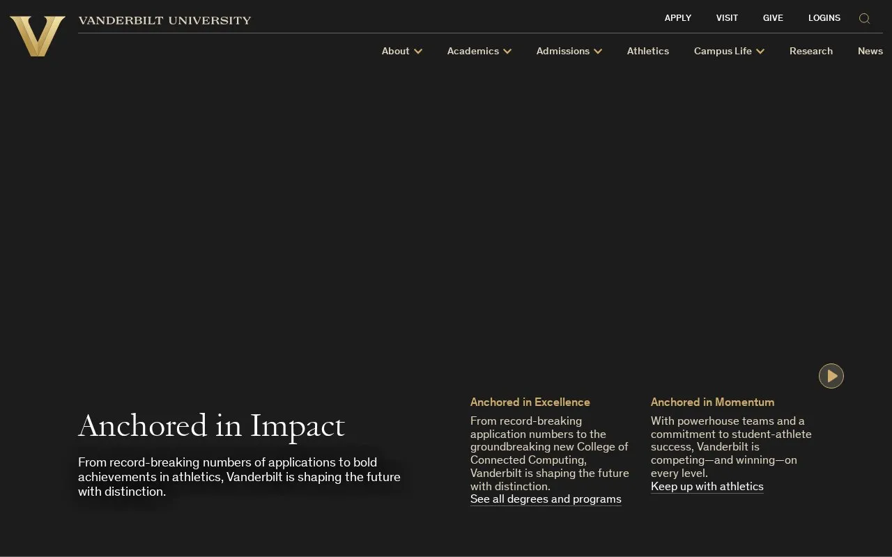 Vanderbilt University homepage screenshot