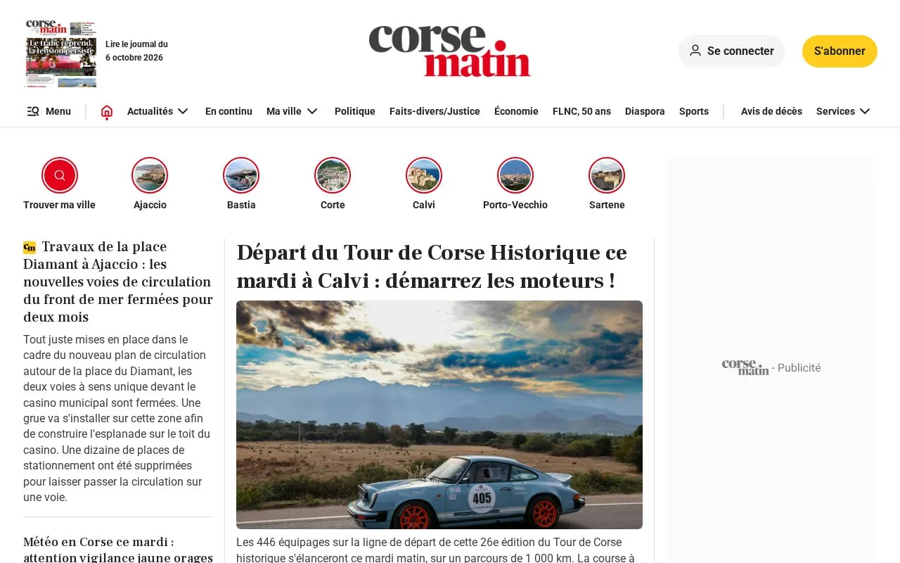 Corse-Matin homepage screenshot