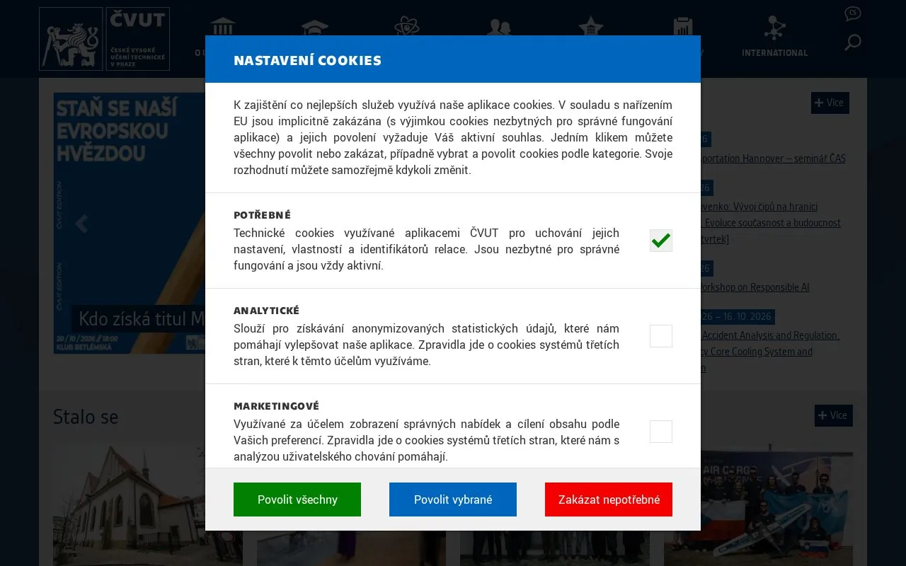 Czech Technical University in Prague homepage screenshot