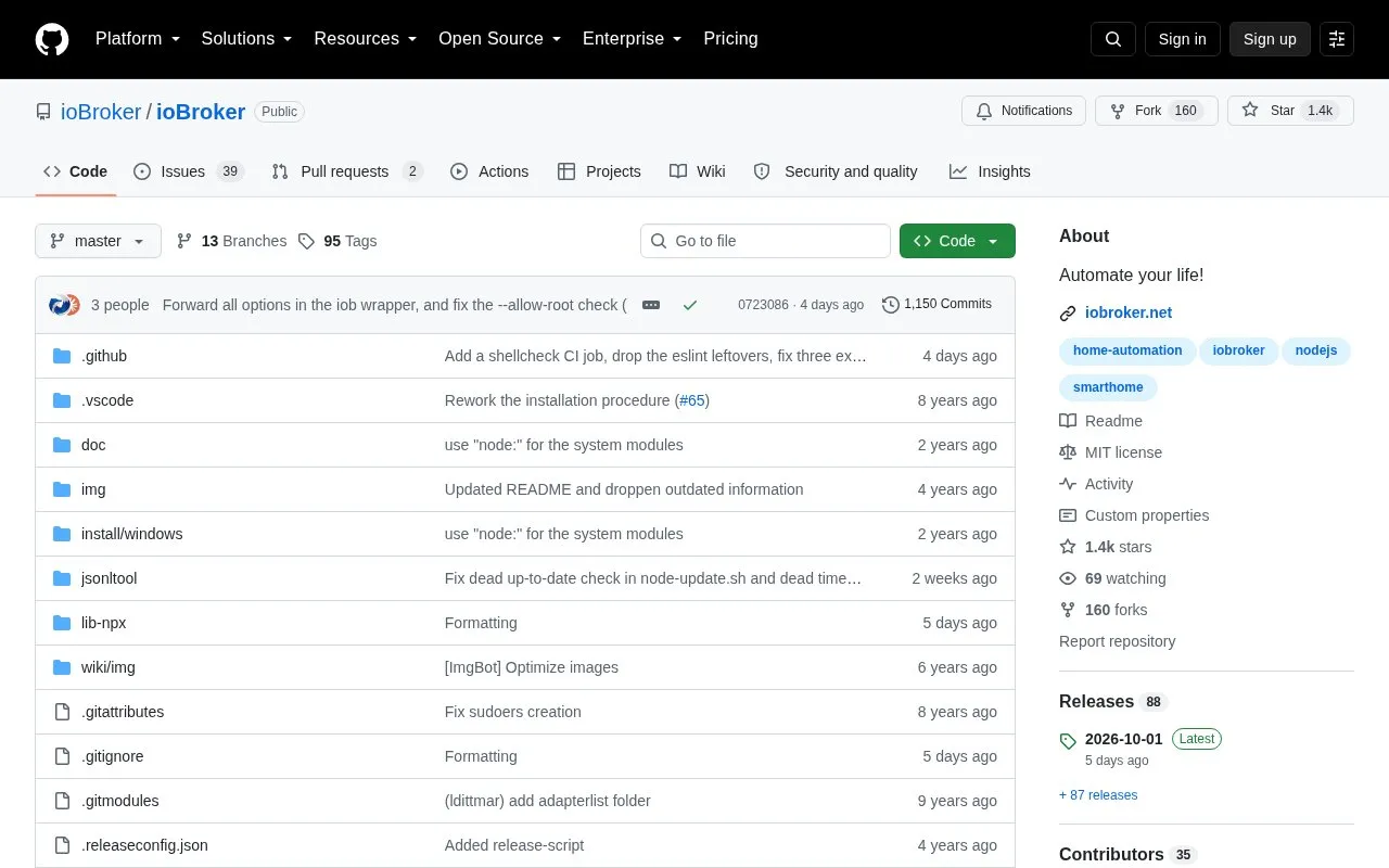 ioBroker homepage screenshot