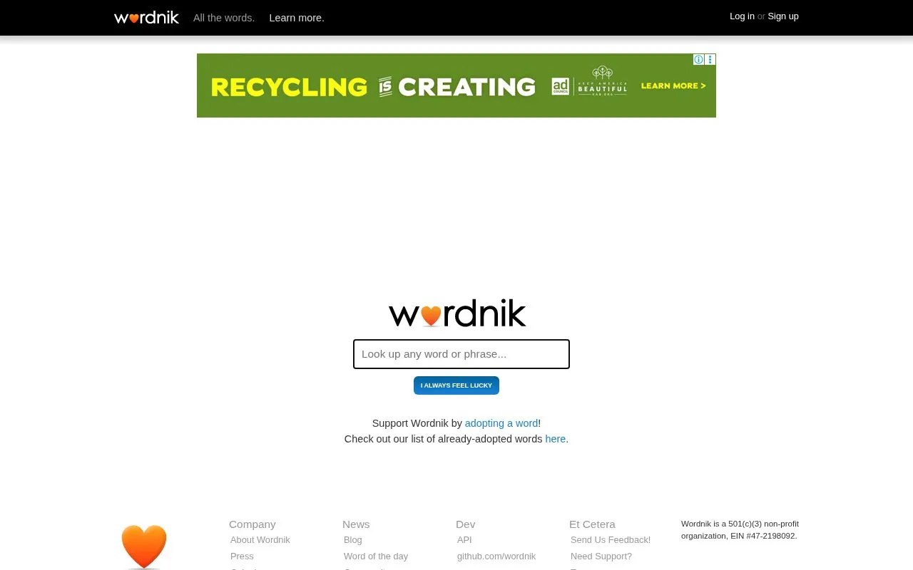 Wordnik homepage screenshot