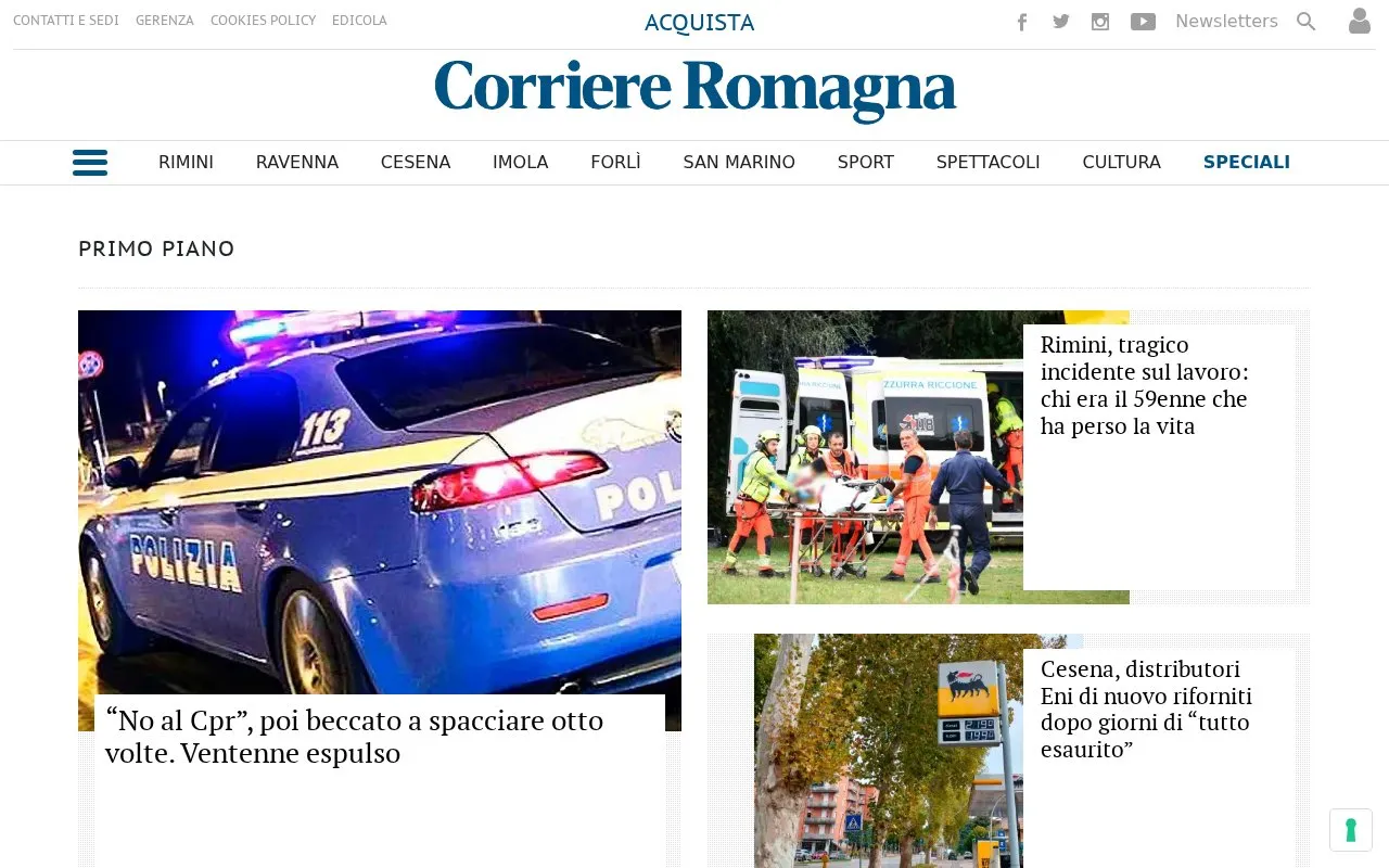 Corriere Romagna homepage screenshot