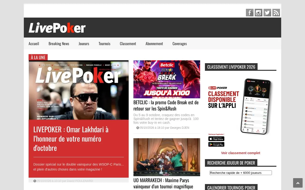 Live Poker homepage screenshot