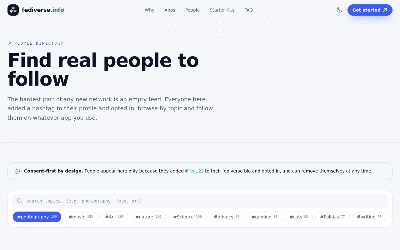 Fediverse People Directory homepage screenshot