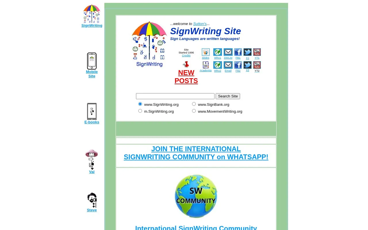 SignWriting homepage screenshot