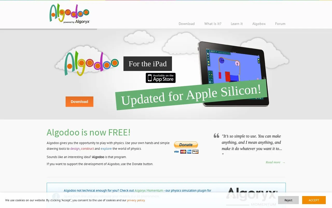 Algodoo homepage screenshot