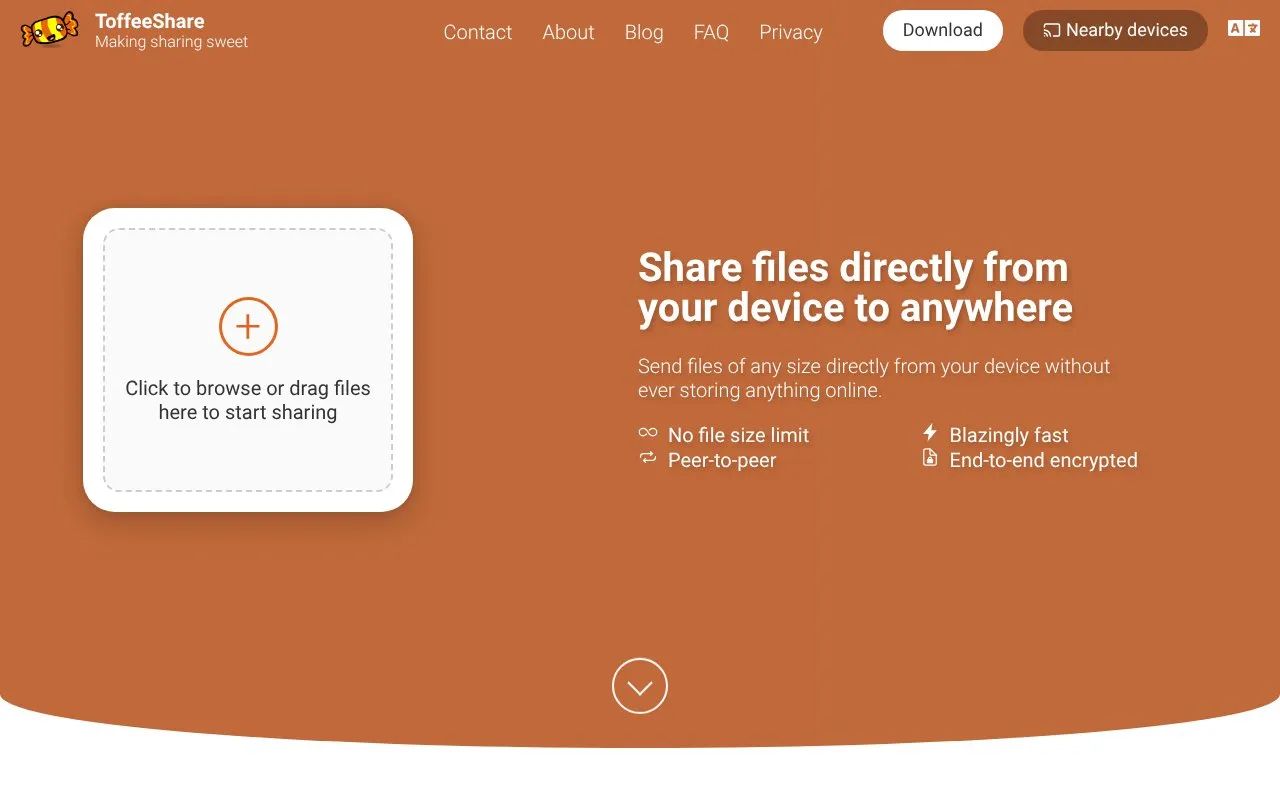 ToffeeShare homepage screenshot