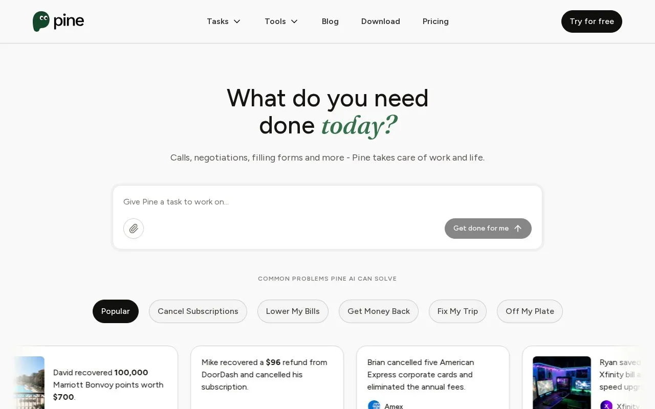 Pine AI homepage screenshot