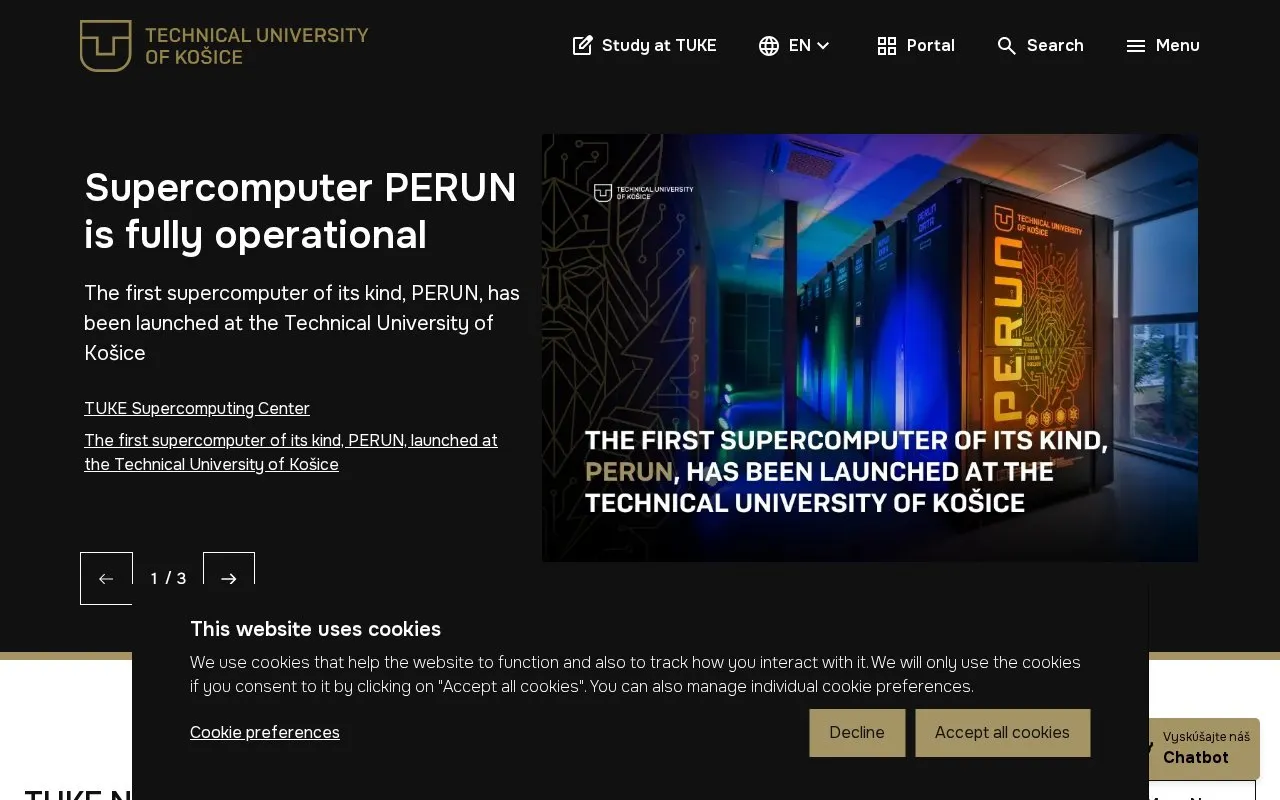 technical university of košice homepage screenshot