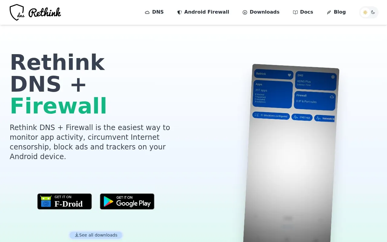 Rethink DNS homepage screenshot