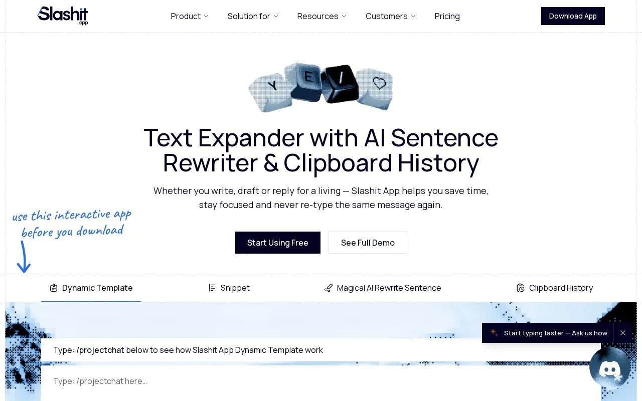 Slashit App homepage screenshot