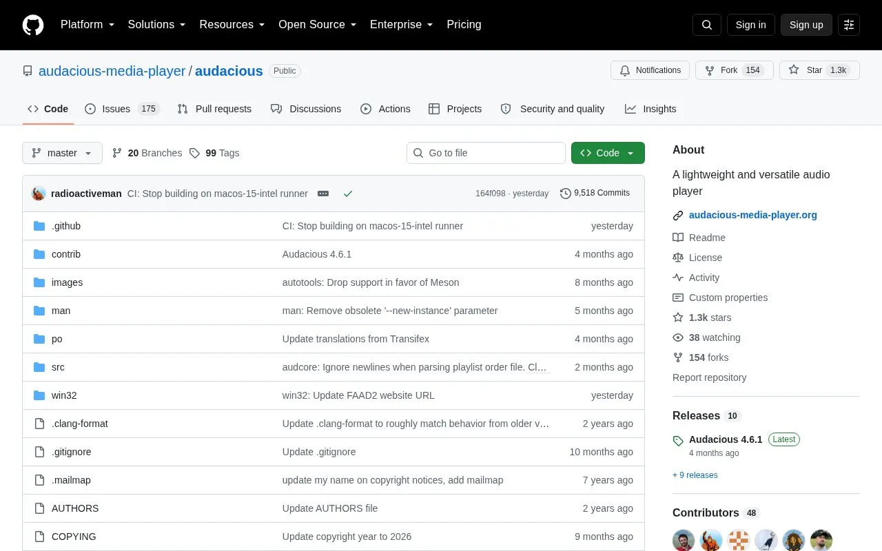 Audacious homepage screenshot