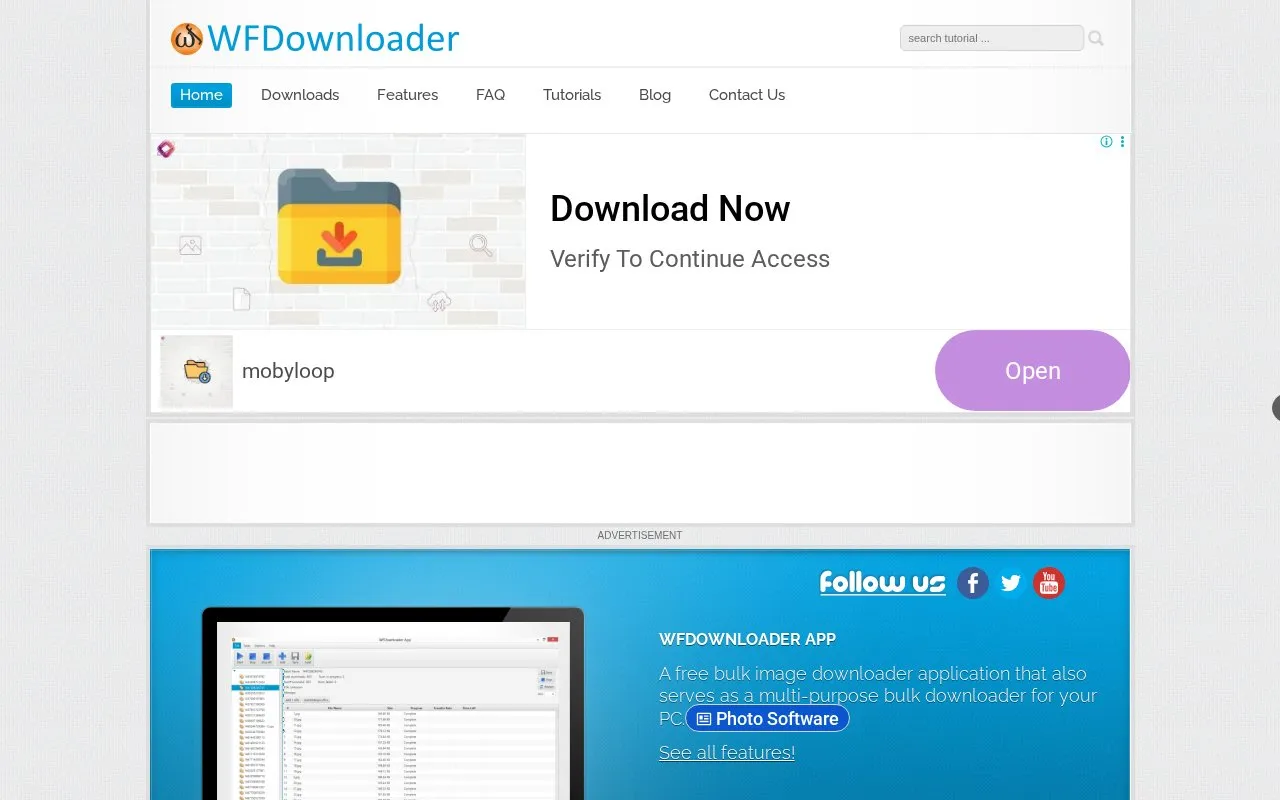 WFDownloader homepage screenshot