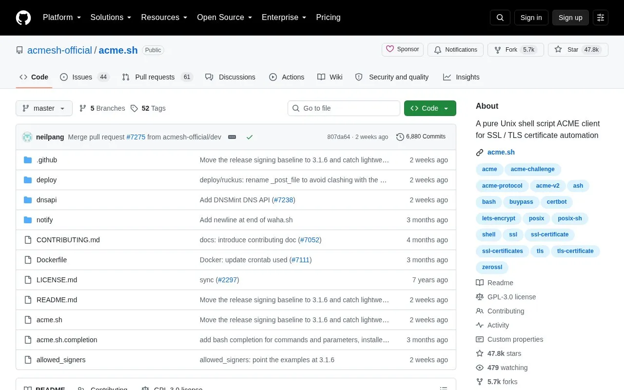 acme.sh homepage screenshot