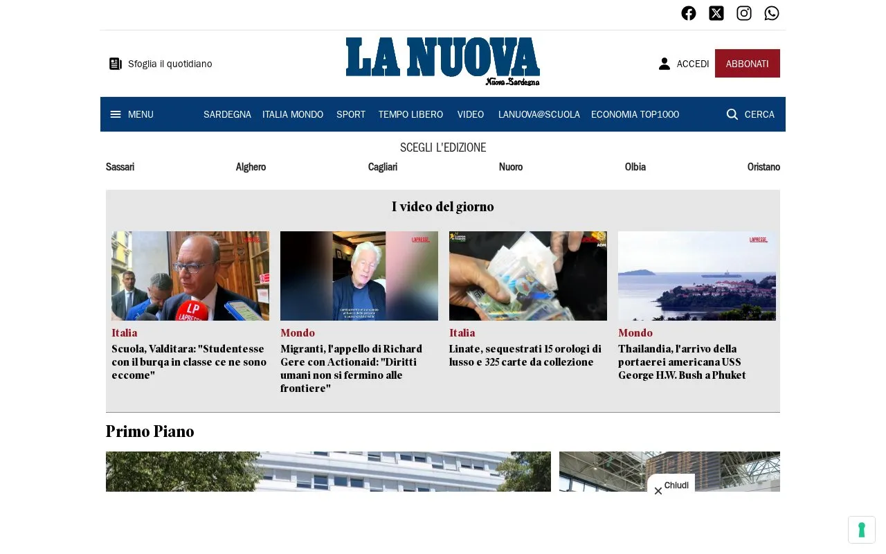 La Nuova Sardegna homepage screenshot