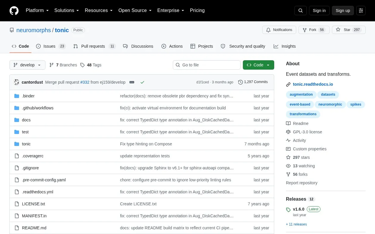 Tonic homepage screenshot