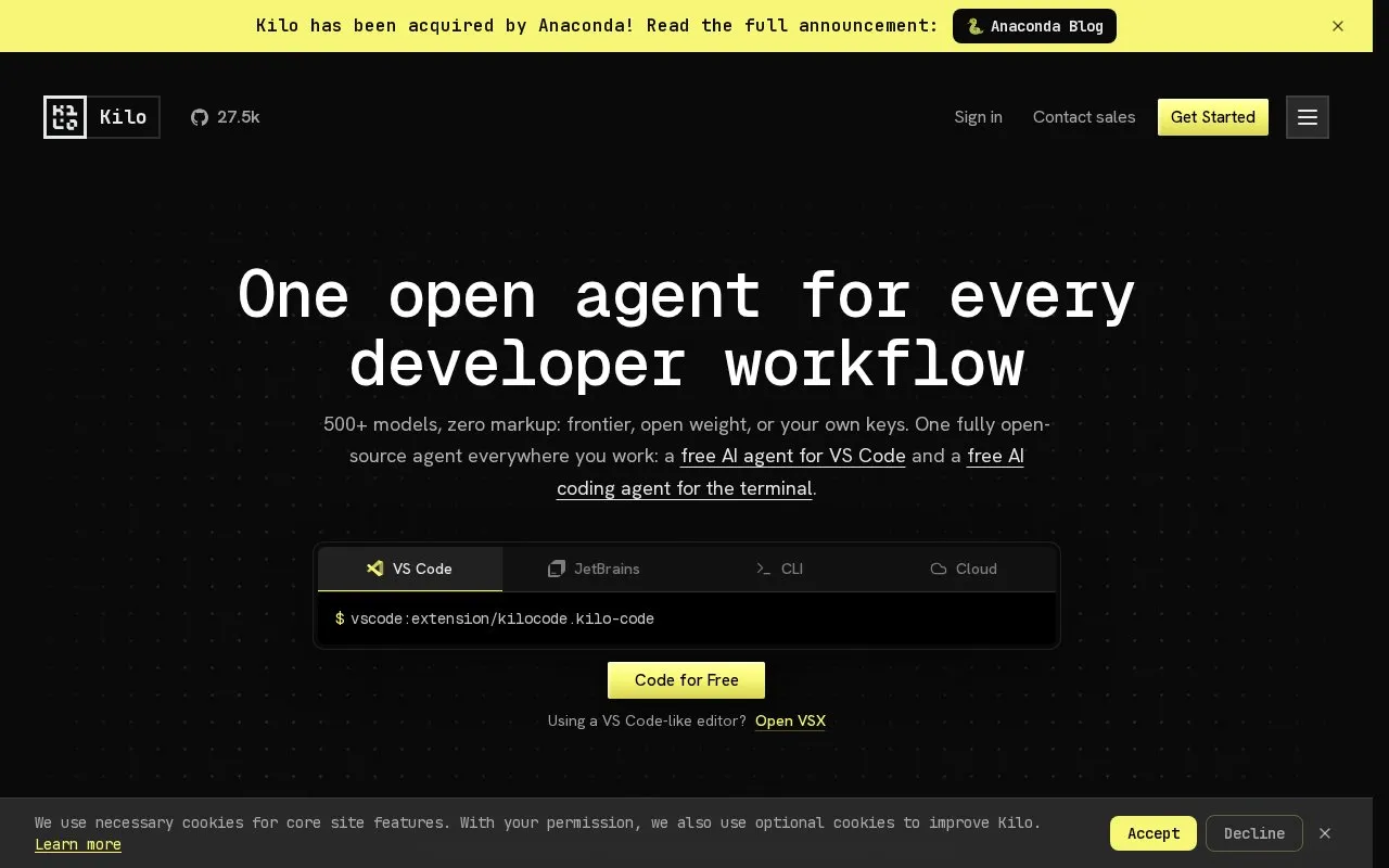Kilo homepage screenshot