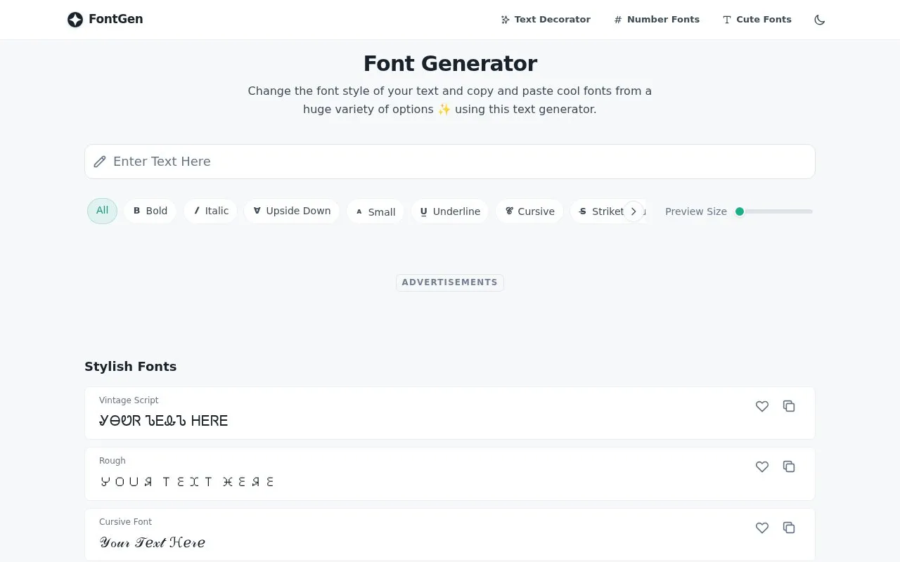 FontGen homepage screenshot