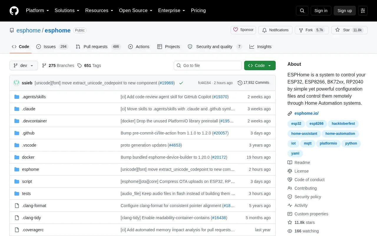 Esphome homepage screenshot