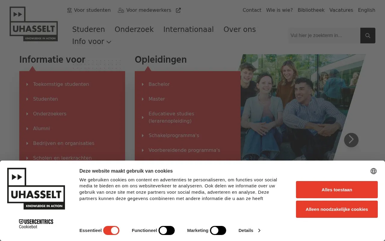 Hasselt University homepage screenshot