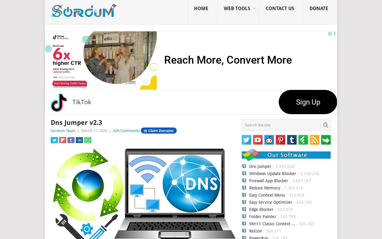 DNS Jumper homepage screenshot