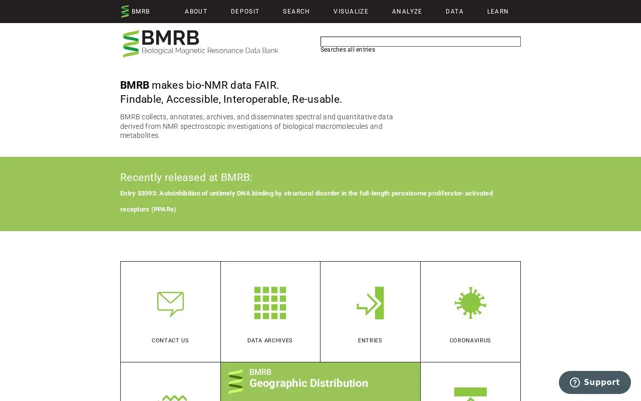 Biological Magnetic Resonance Data Bank homepage screenshot