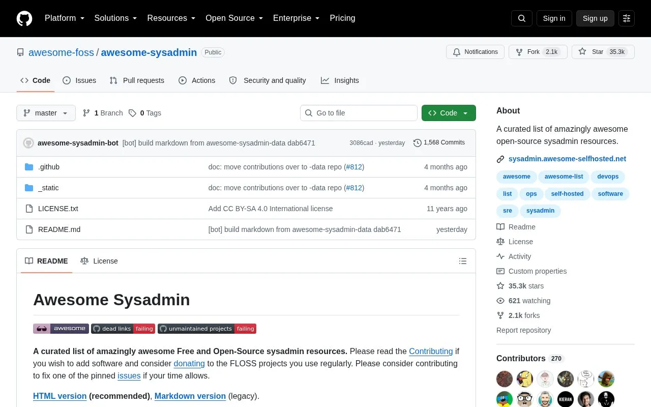 Awesome Sys Admin homepage screenshot