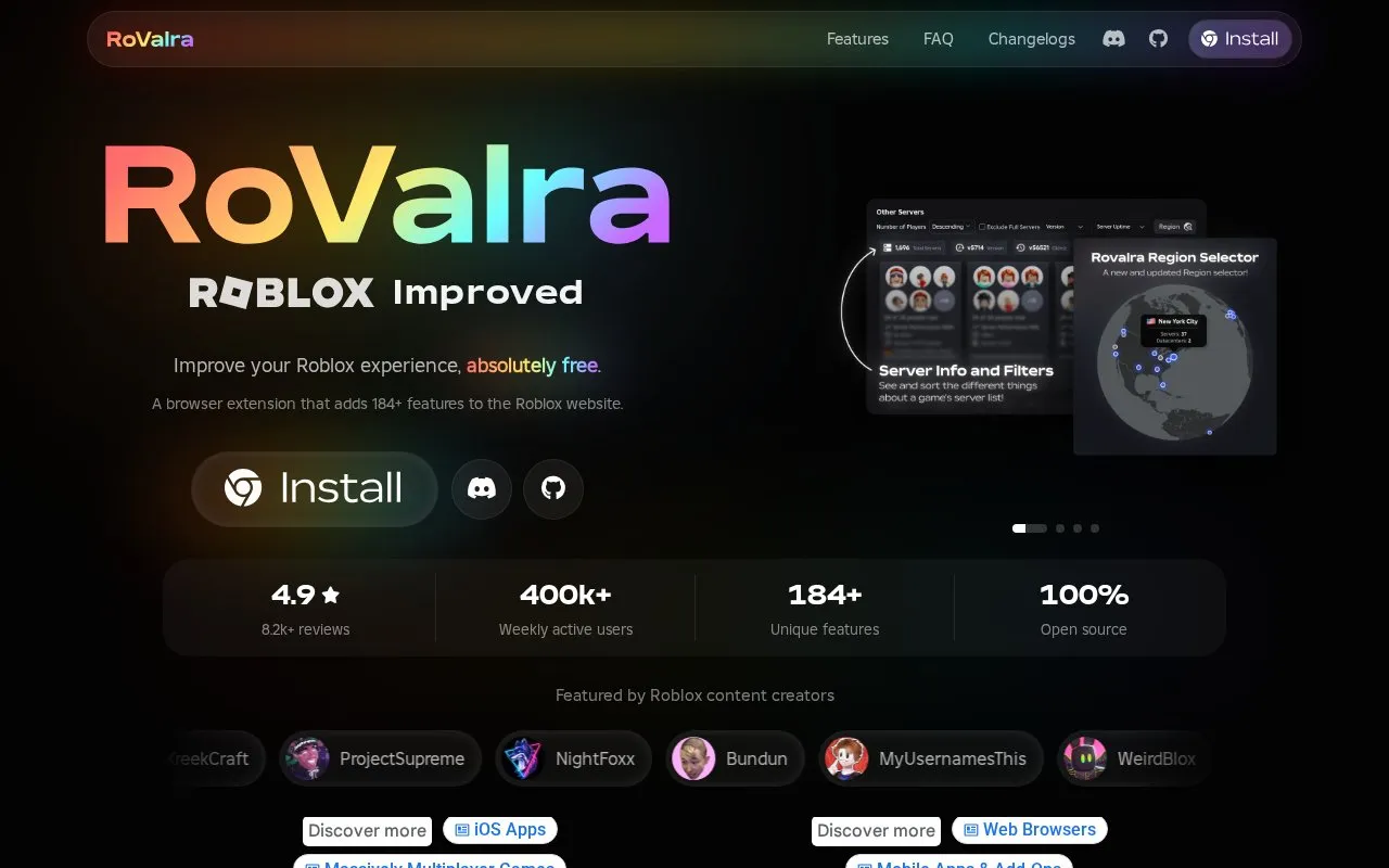 RoValra homepage screenshot