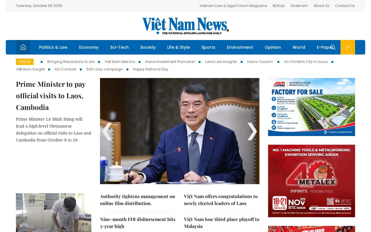 Việt Nam News homepage screenshot