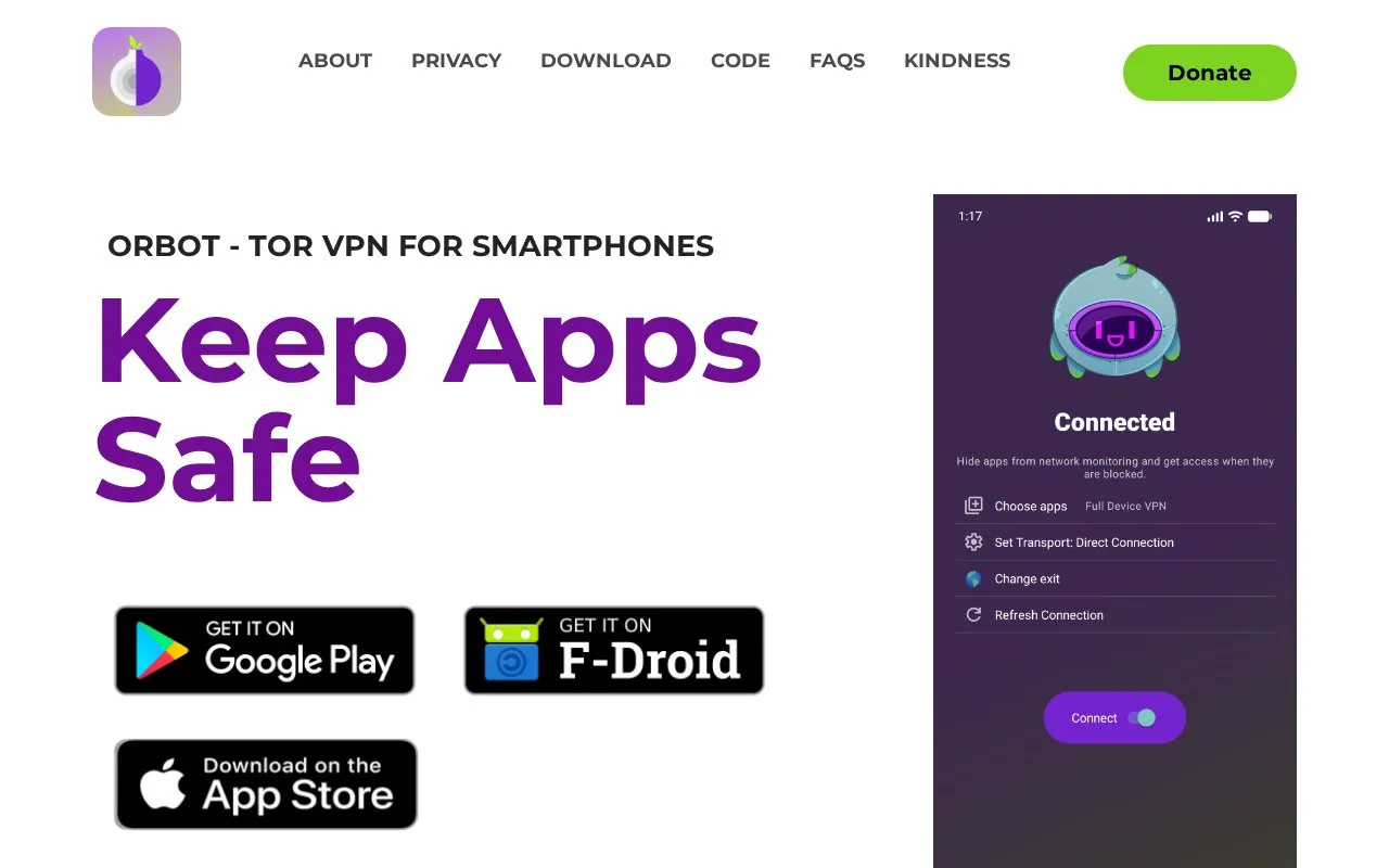 Orbot homepage screenshot