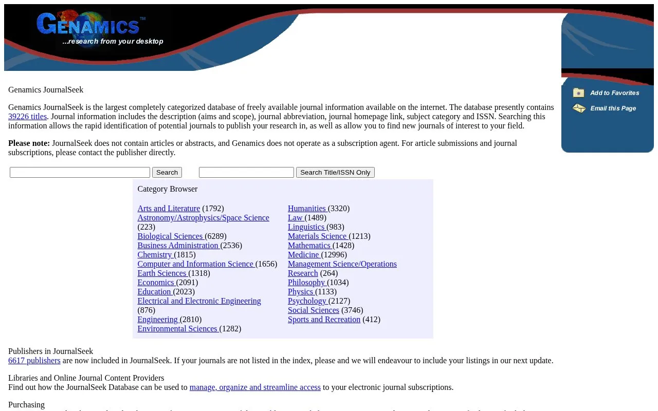 JournalSeek homepage screenshot