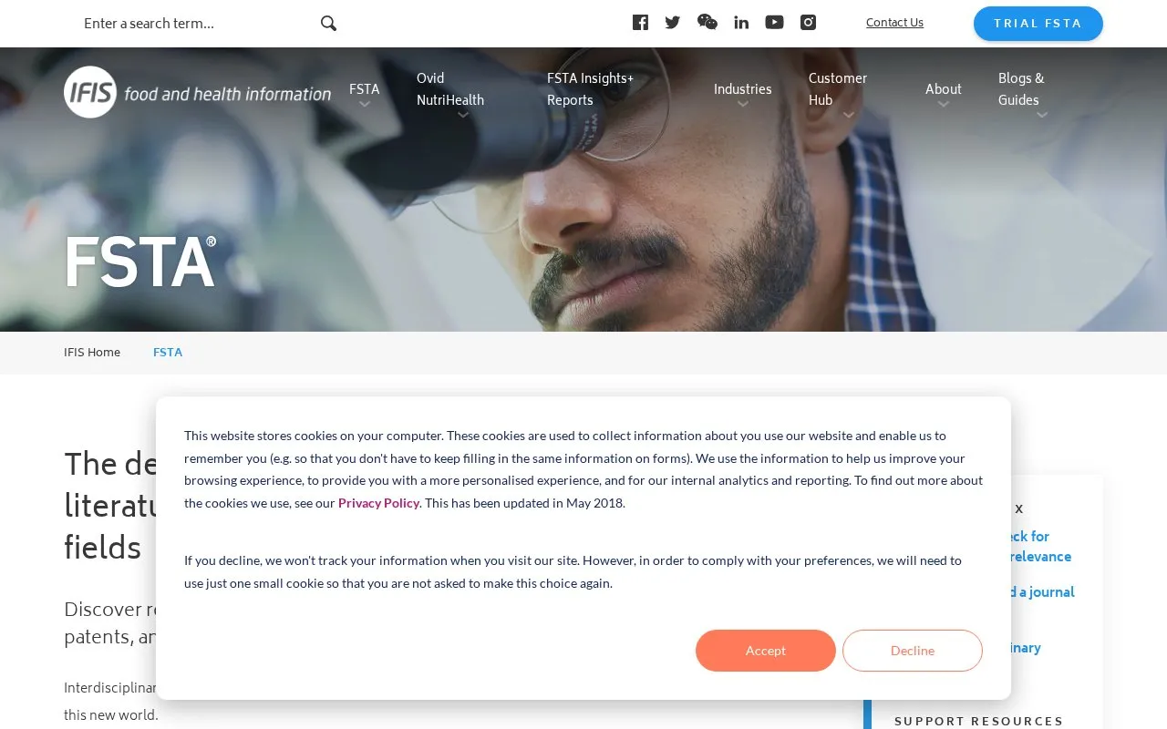 Food Science and Technology Abstracts homepage screenshot